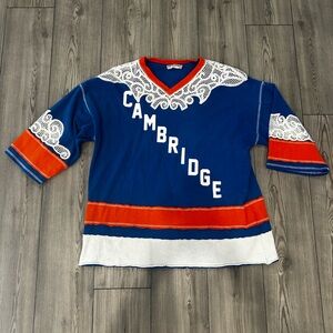 We The Free Blue Orange White "Cambridge" Lace Trim Top